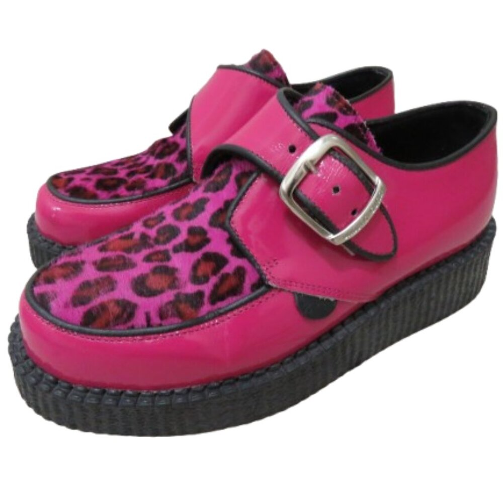 UNDERGROUND ENGLAND King Tut Pink Patent Leopard Print Pony Hair Creeper Shoes - Picture 1 of 16